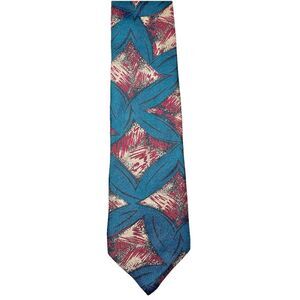 Bugatti Men's Classic Necktie Silk, Geometric Blue Red White Tie VTG